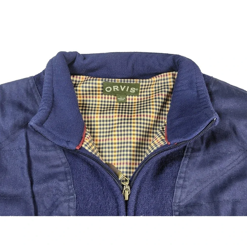 ORVIS Mens 100%‎ Wool Full Zip Bomber Jacket Size LARGE Hunting Navy Blue
